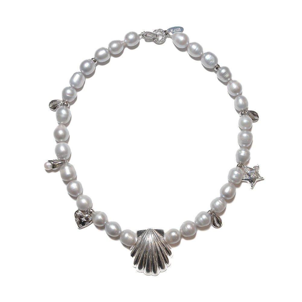 Fresh Water Pearl &amp; Scallop Necklace_SILVER