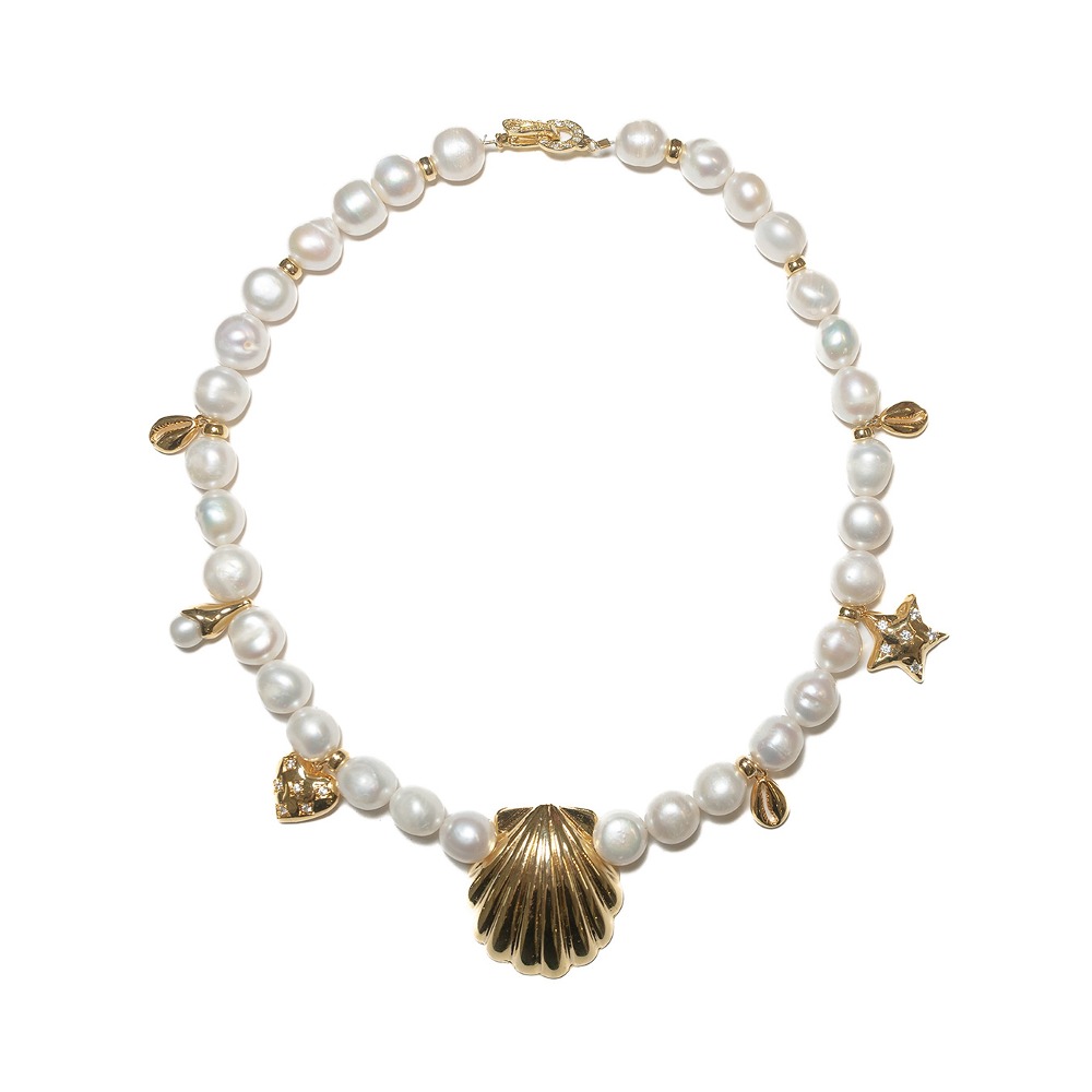 Fresh Water Pearl &amp; Scallop Necklace_GOLD